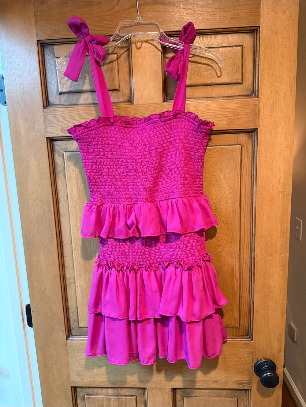 Fuchsia Ruffle Tiered Sundress with Tie Straps